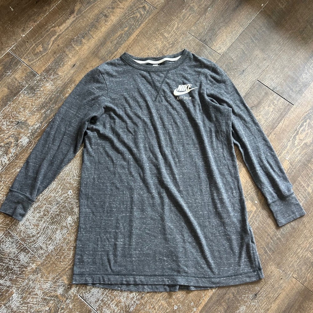 Nike Womens Charcoal Gray Heather Long Sleeve Just Do It Tunic‎ Top Size Medium